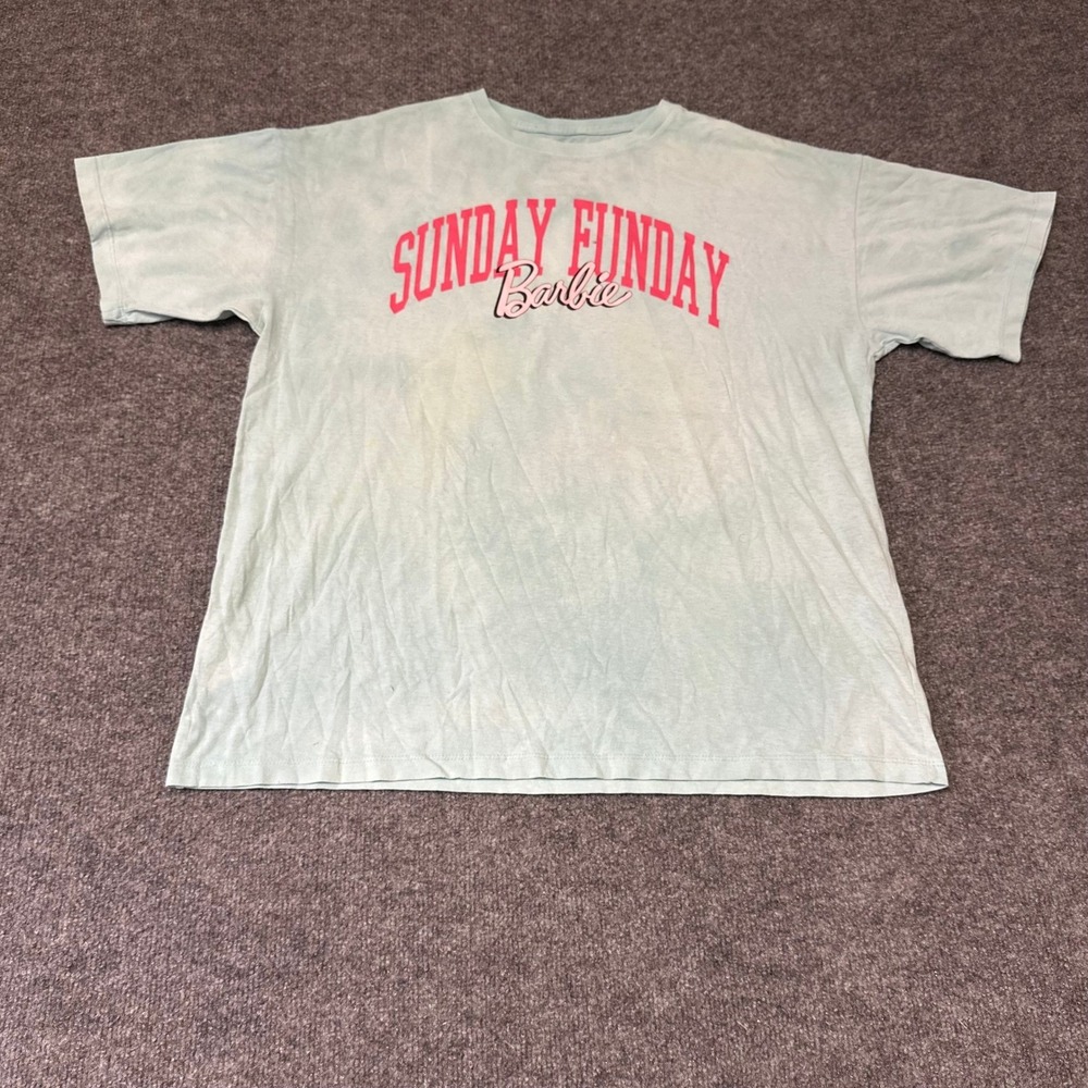 Barbie T-Shirt Womens Size L Blue Tie Dye Sunday Funday Graphic Short Sleeve Tee